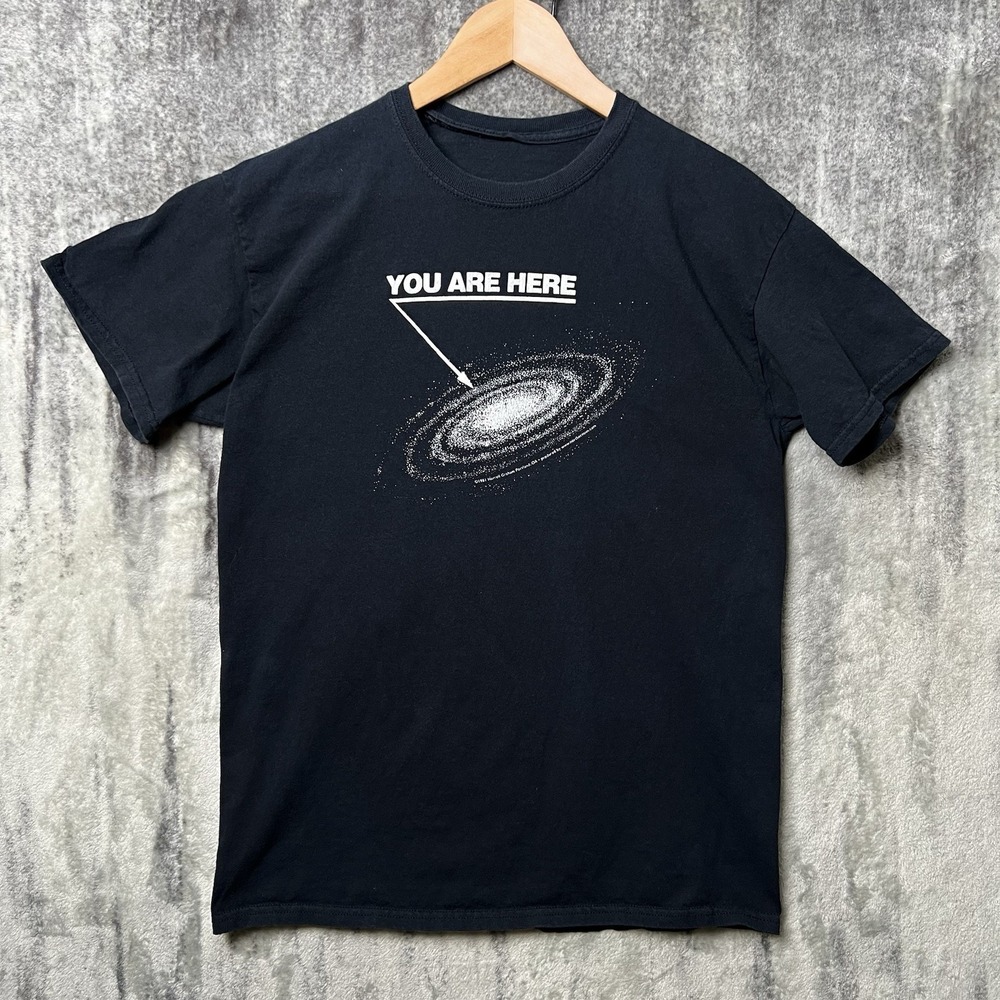 Rare Men's Vintage 80s You Are Here Galaxy Harrell Graham Black Shirt Size Small